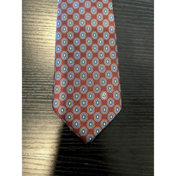 Christian Dior Red & Blue Italian Silk Geometric Vintage Men's Tie - Picture 7 of 7